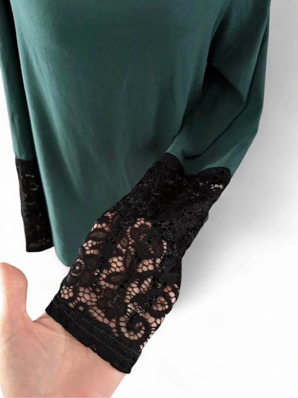 SHEIN Emerald Green Off Shoulder Lace Sleeve Top Size Small